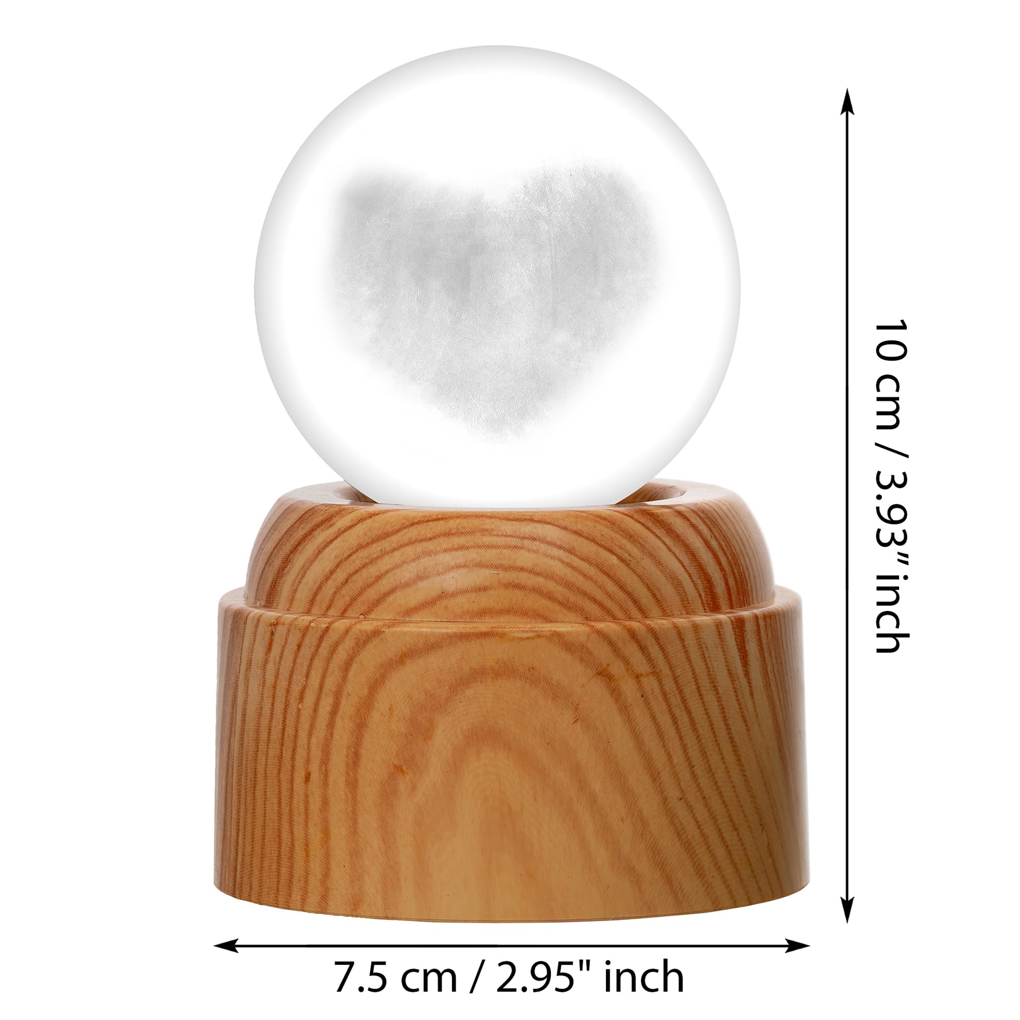 eCraftIndia Glowing Love Heart Transparent Crystal Ball Night Lamp with Wooden Base Showpiece | Table Lamp for Home Decor Bedroom Hotel Living Room Romantic Gift for Valentine Day Birthday Anniversary 2
