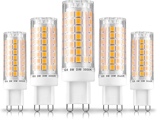 Bombillas LED G9 regulables de 5 W para reemplazar bombillas halógenas de 40 W, 50 W, 60 W, 3000 K, blanco cálido, AC120V sin parpadeo, regulables,