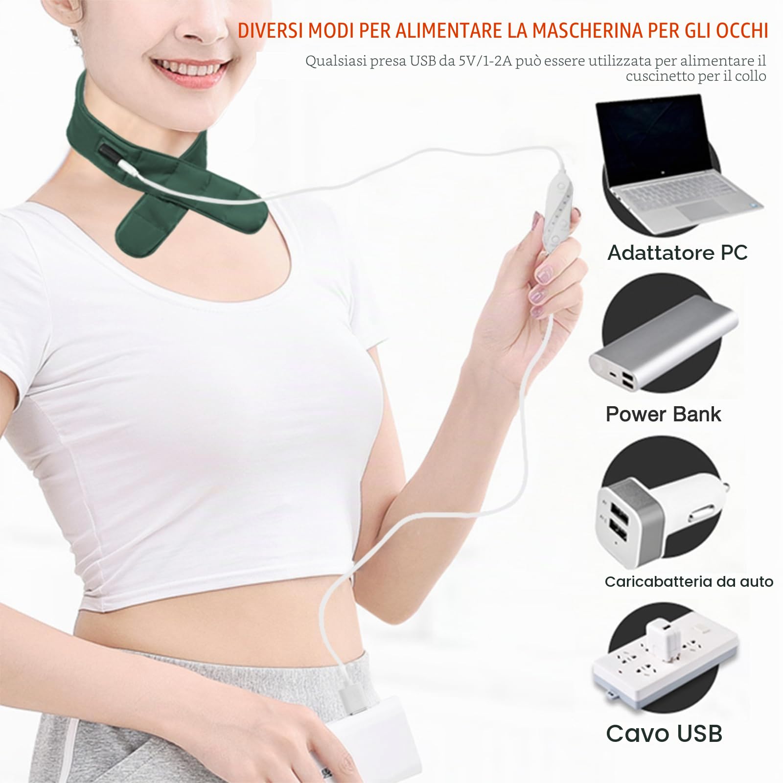 Avvolgere il collo riscaldato, ARRIS collo riscaldamento avvolgere cavo USB grafene terapia lontano infrarosso per alleviare il dolore al collo (Verde)
