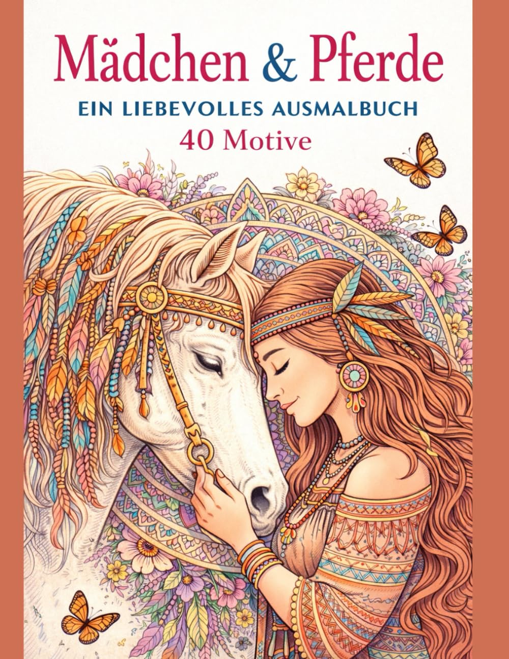 Mädchen & Pferde: Ein liebevolles Ausmalbuch m. 40 Motive, Pferdemalbuch, ideal als Geschenk f. Mädchen & Teenager zum Ausmalen, Entspannen - Kreativität & innere Ruhe