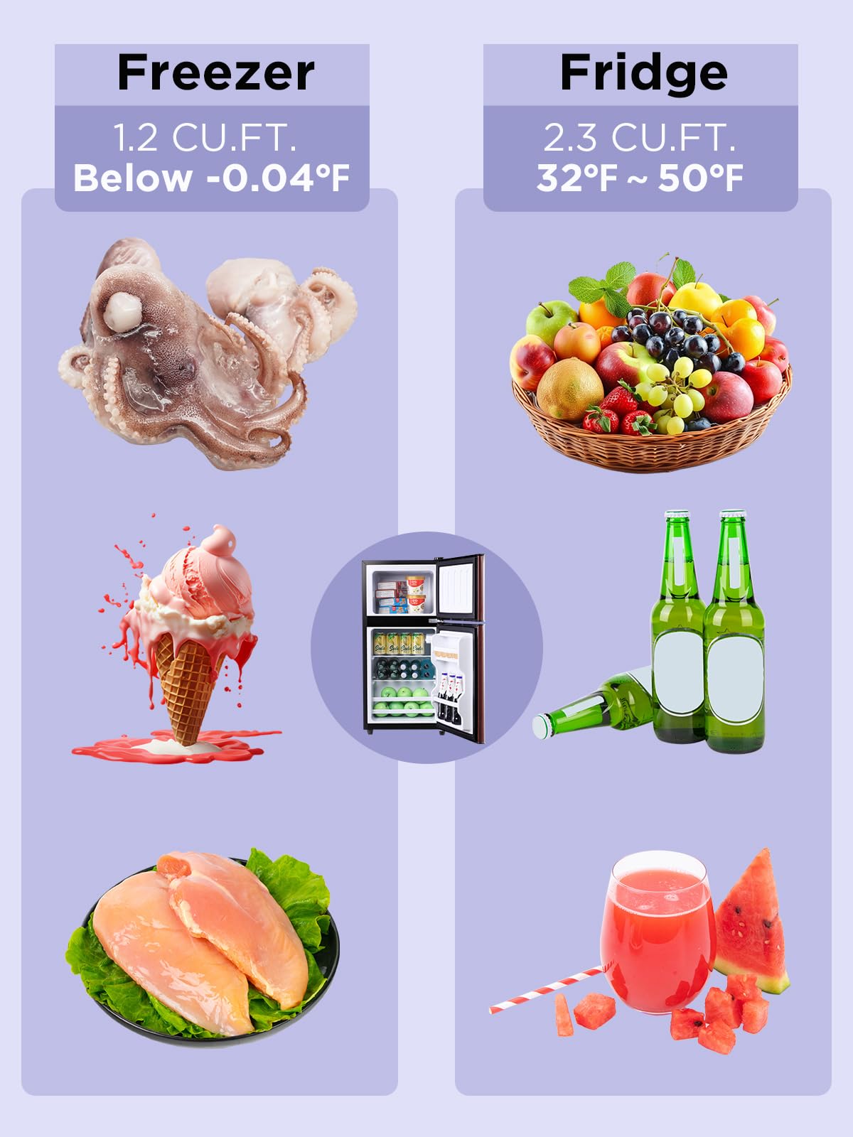 F.W.Woolworths 3.5 Cu.Ft Compact Refrigerator With Freezer, Mini Fridge With 2 Doors, Small Fridge With Adjustable Thermostat For Dorm, Office, Bedroom, RV, Home, Wood on Fridge.com - View 4