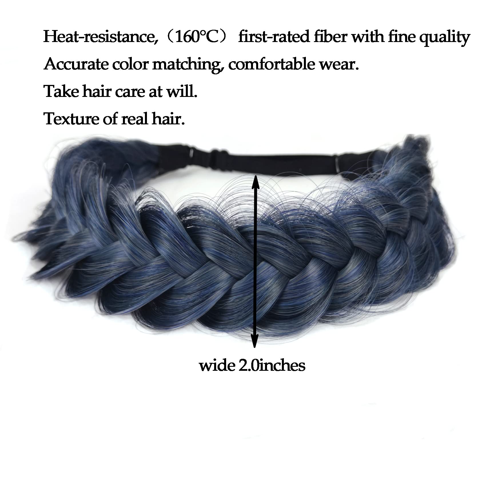 Fascia per capelli intrecciata, 2 fili, classica, grossa, larga, elastica, di qualità, sintetica, intrecciata, per donne e ragazze, 65 g (colore mirtillo)