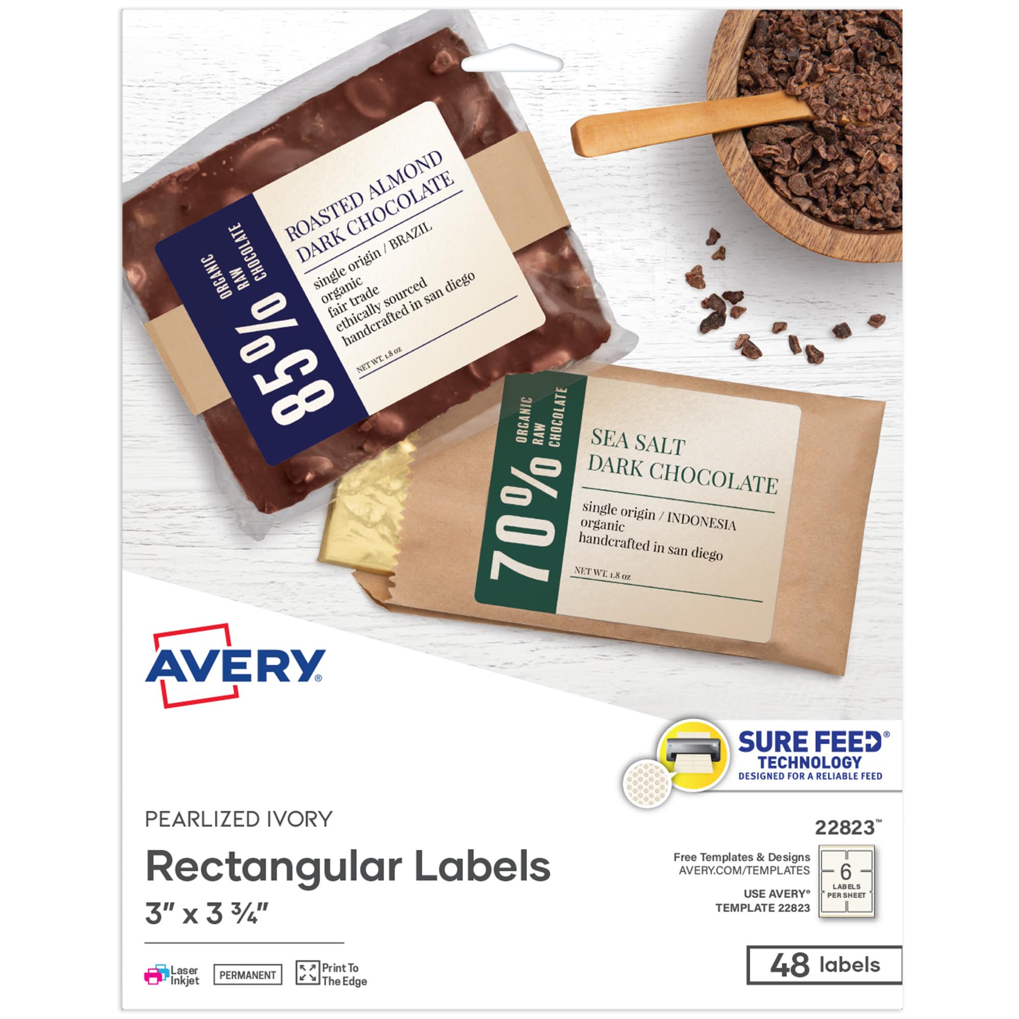 Avery Printable Blank Rectangle Labels, 3" x 3.75", Pearlized Ivory, 48 Customizable Labels (22823)