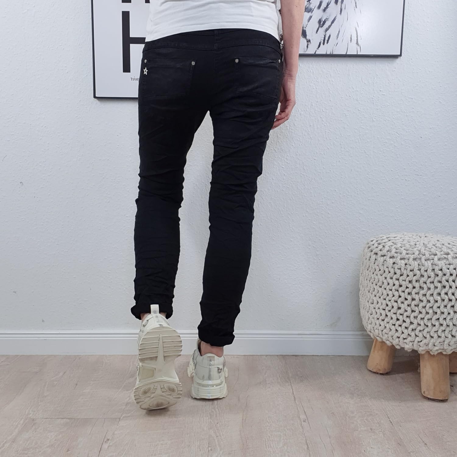 Karostar Damen Stretch Twill Jeans| Slim Boyfriend Style| Zipper und Knopf| 5- Pocket Basic Hose