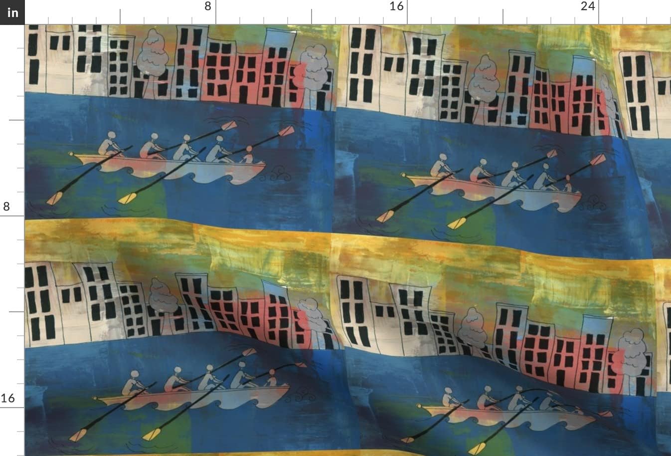 Spoonflower Fabric - City Boat Whimsical Printed on Upholstery Velvet Fabric Fat Quarter - Upholstery Home Decor Bottomweight Apparel