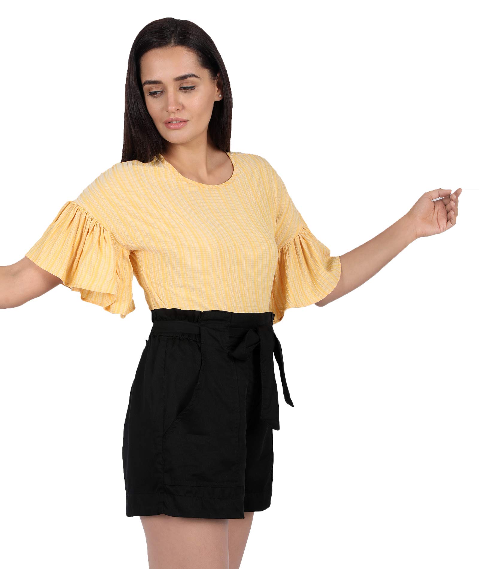 Women Self Striped Fabric Bell Sleeve Top-picture-44