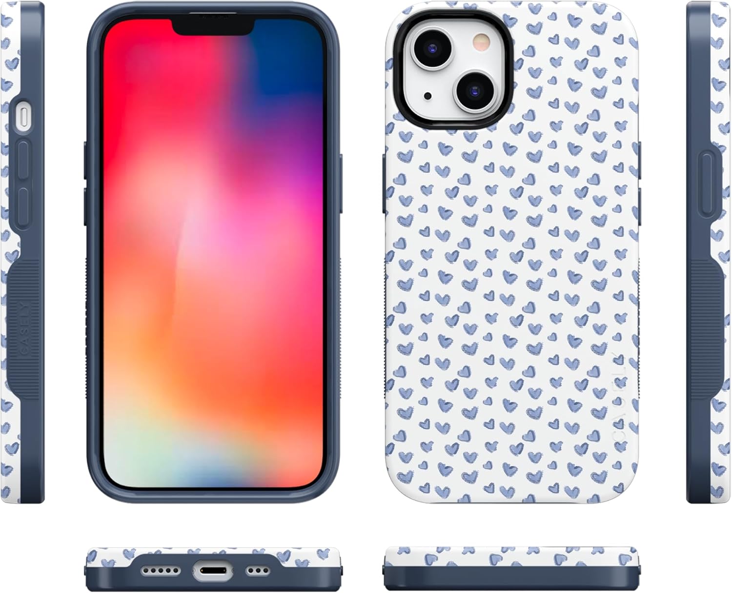 Casely iPhone 13 Case | Lovebug | Blue Hearts | Bold Protective Design | Compatible with MagSafe