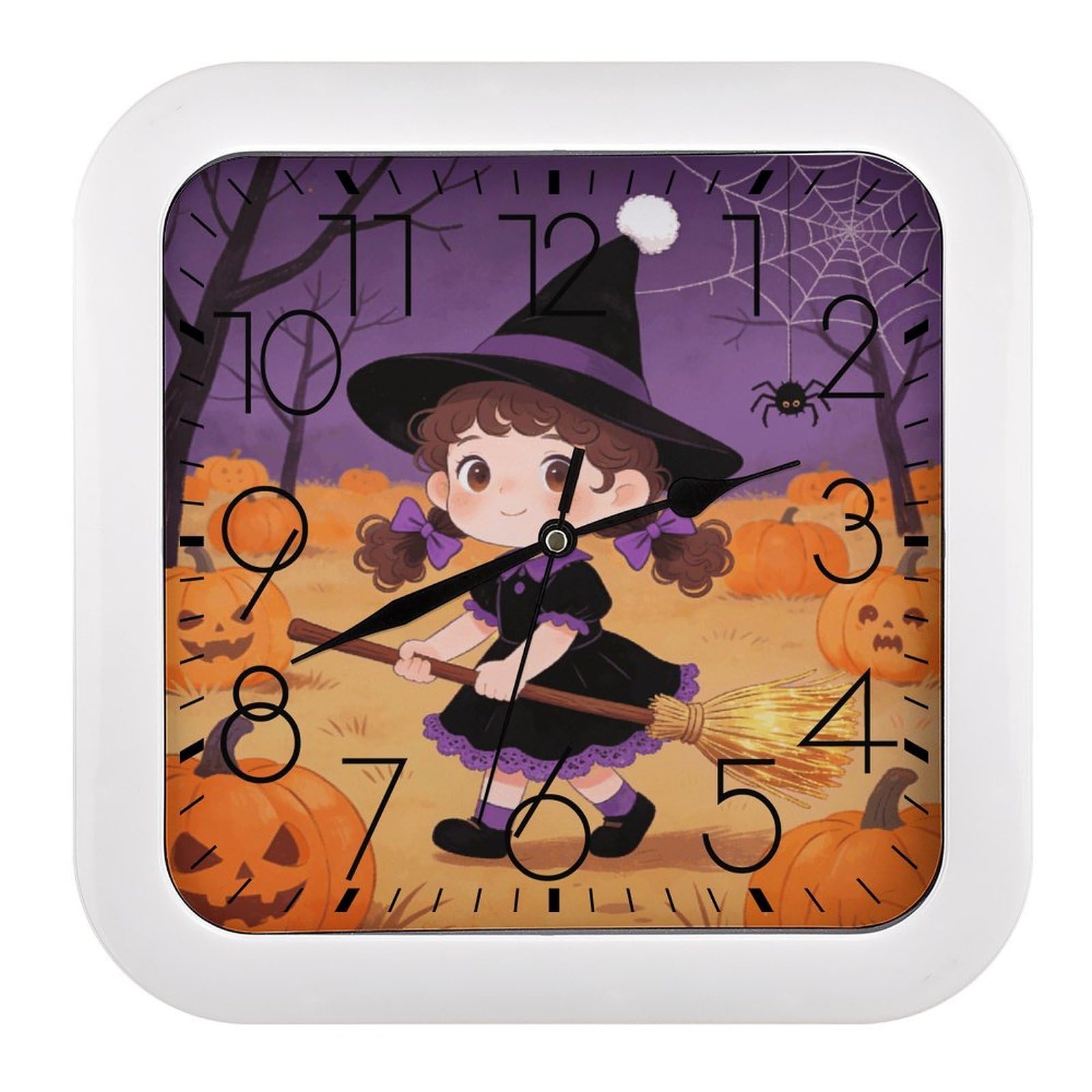 LZQPOEAS Halloween Square Wall Clock, 10.2 Inch Battery Operated Silent Non-Ticking Wall Clock, Square Analog Decorative Clock for Home Wall Art, Living Room, Bedroom, and Office