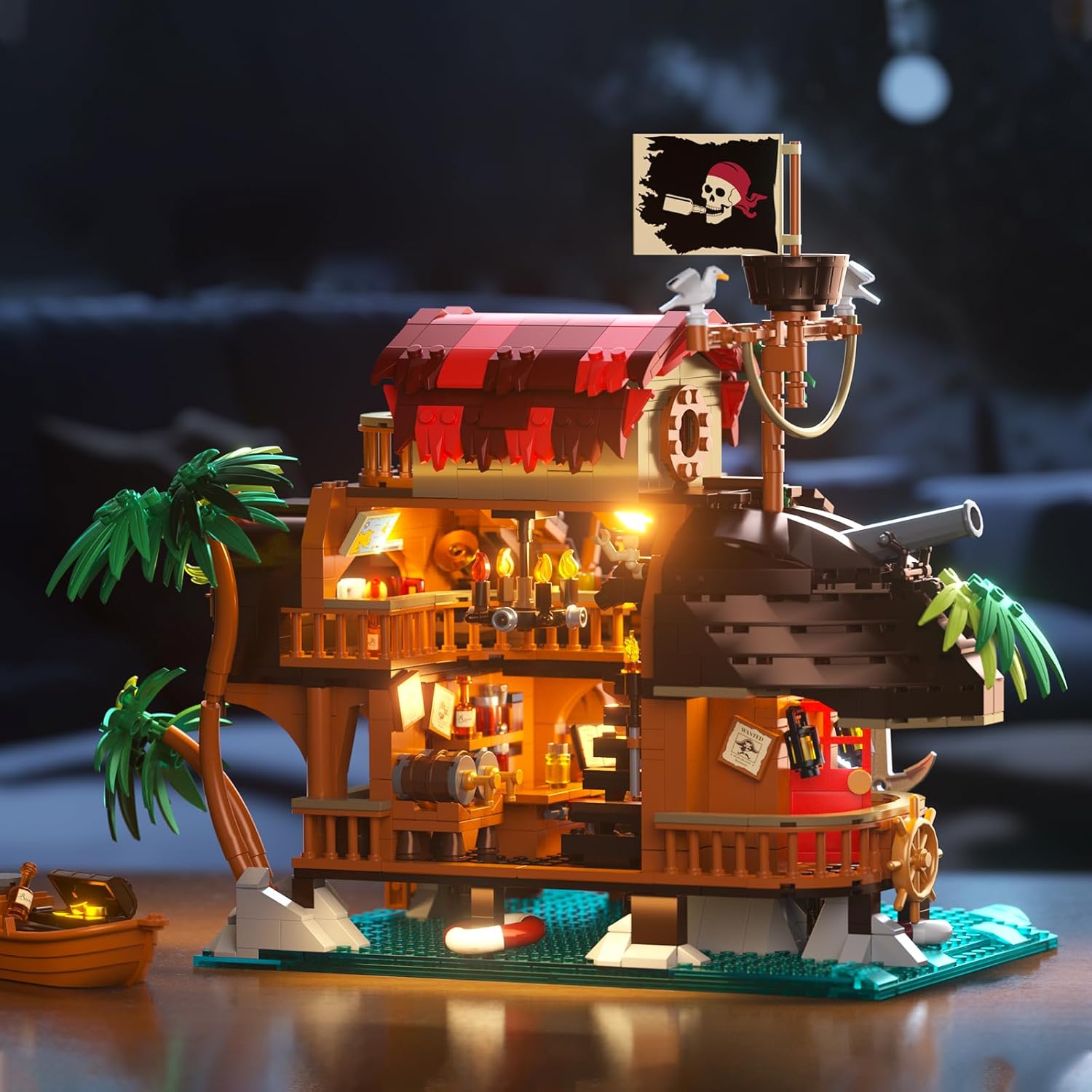 Pirate Ship Tavern Building Set for Adult, Boat House Architecture Collection Toy with Light, Home Office Decor and Creative Gift for Teen 14(1312pcs)