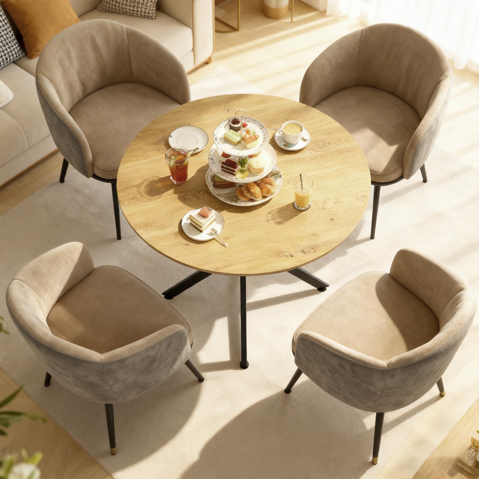 Esstisch Rund 120cm, Küchentisch, Modern Esszimmertisch, geeignet für Esszimmer, Wohnzimmer, Küche, Esstisch Rund Holz für 4-6 Personen, Braun，120x120x75cm