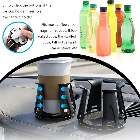 Voarge 2 Pieces Self-Adhesive Car Cup Holder for Coffee Cups Bottles, Wiggle Free Design Cup Holder for Cars Ideal for Driving and Travel