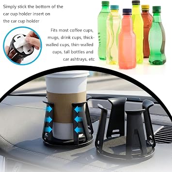 Voarge 2 Pieces Self-Adhesive Car Cup Holder for Coffee Cups Bottles, Wiggle Free Design Cup Holder for Cars Ideal for Driving and Travel