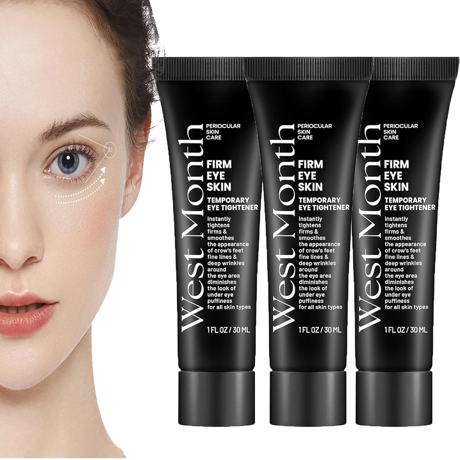 WEST MONTH-Make up Eye Firmer, Instant Eye Firm Cream, Fast Firming Eye Cream, Advanced Instant Firm Eye Tightening Cream, Instantly Reduces Under Eye Bags, Dark Circles (3 Pcs)