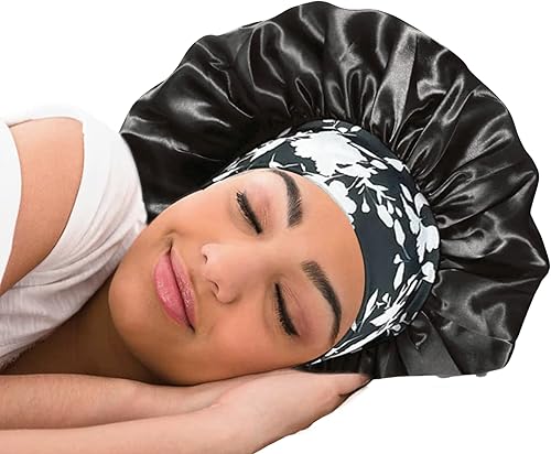 Miniatura 1 de Gorro para el cabello para dormir, de satén, banda ancha, de seda, para trenzas, tejidos, rastros, grande, 17 pulgadas de diámetro