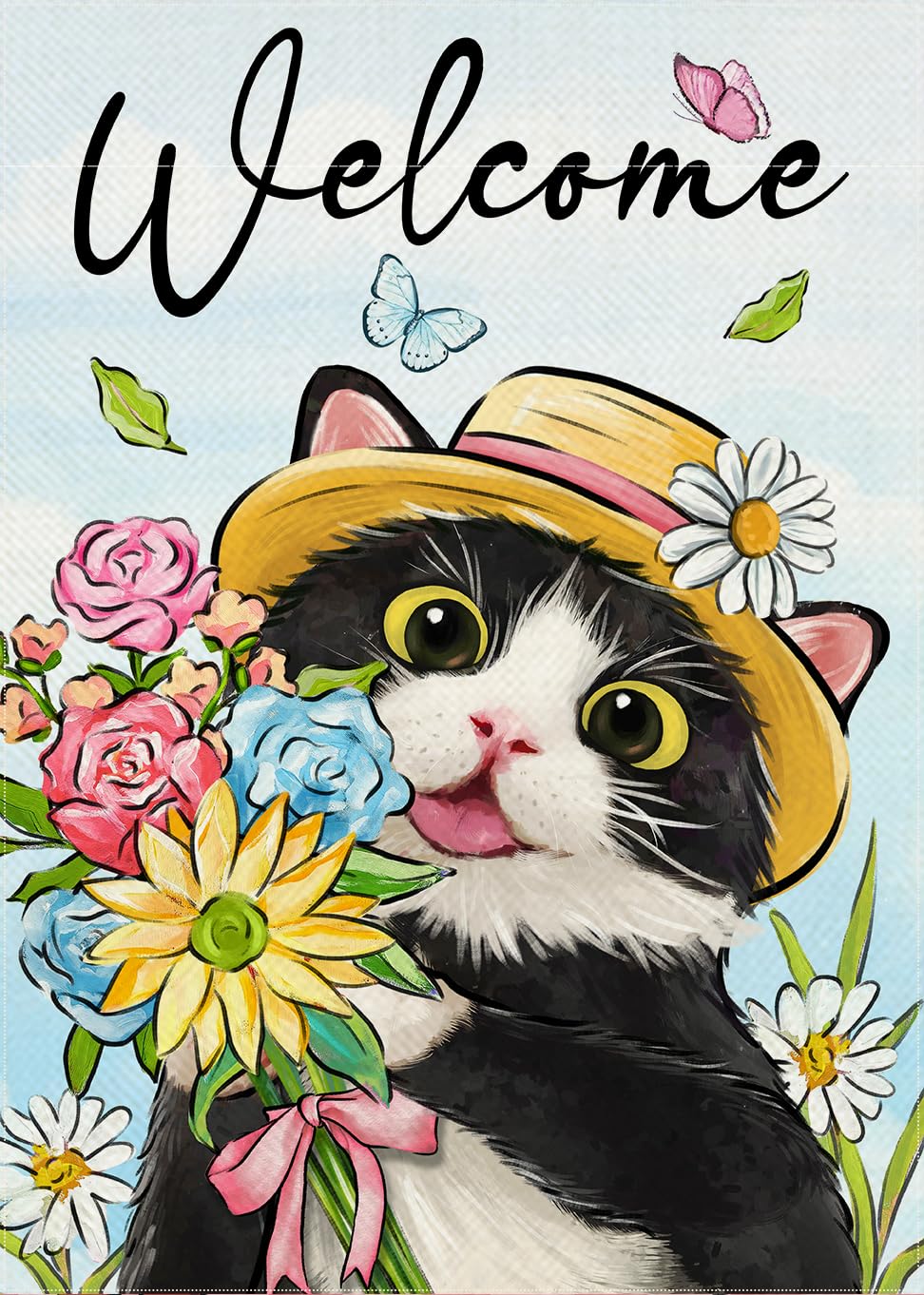 Amazon.com : Covido Welcome Spring Summer Cat Decorative Garden Flag ...
