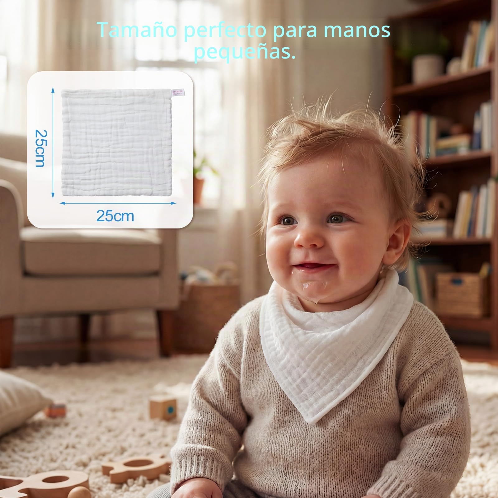 EXTSUD 10PCS Toallitas de Muselina para Bebés Toallas Suaves para Bebés, Recién Nacidos, Toallitas Algodón, 25 x 25cm Blanco