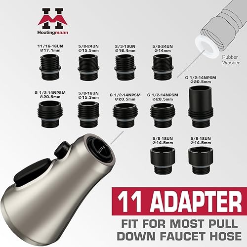 Miniatura 10 de Cabezal de grifo de fregadero de cocina, cabezal rociador extraíble de 3 funciones, boquilla rociadora de grifo con 11 adaptadores, compatible con