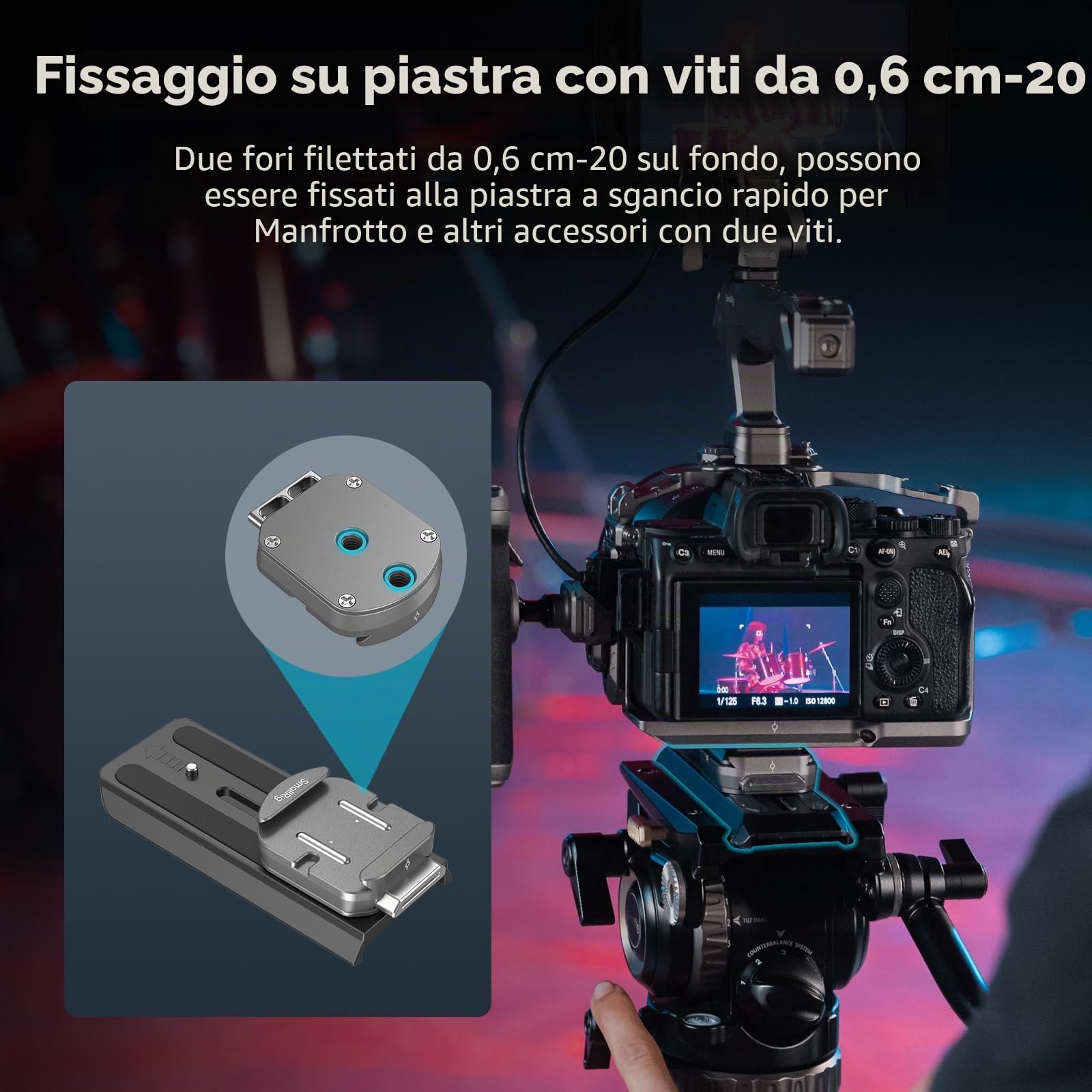 SMALLRIG Piastra di Montaggio a Sgancio Rapido per Arca-Swiss, Piastra per Fotocamera QR-Slide con Due Fori Filettati da 1/4"-20 per Manfrotto o Treppiede, HawkLock H38-4486