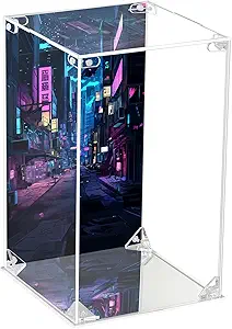 CHILLCASE UV Printed Background Acrylic Display Case with Mirror Base Anime Scene Clear Display Box Stand for Collectible Showcase for Action Figures Models PVC(Cyberpunk,5.9×5.9×9.8 inch