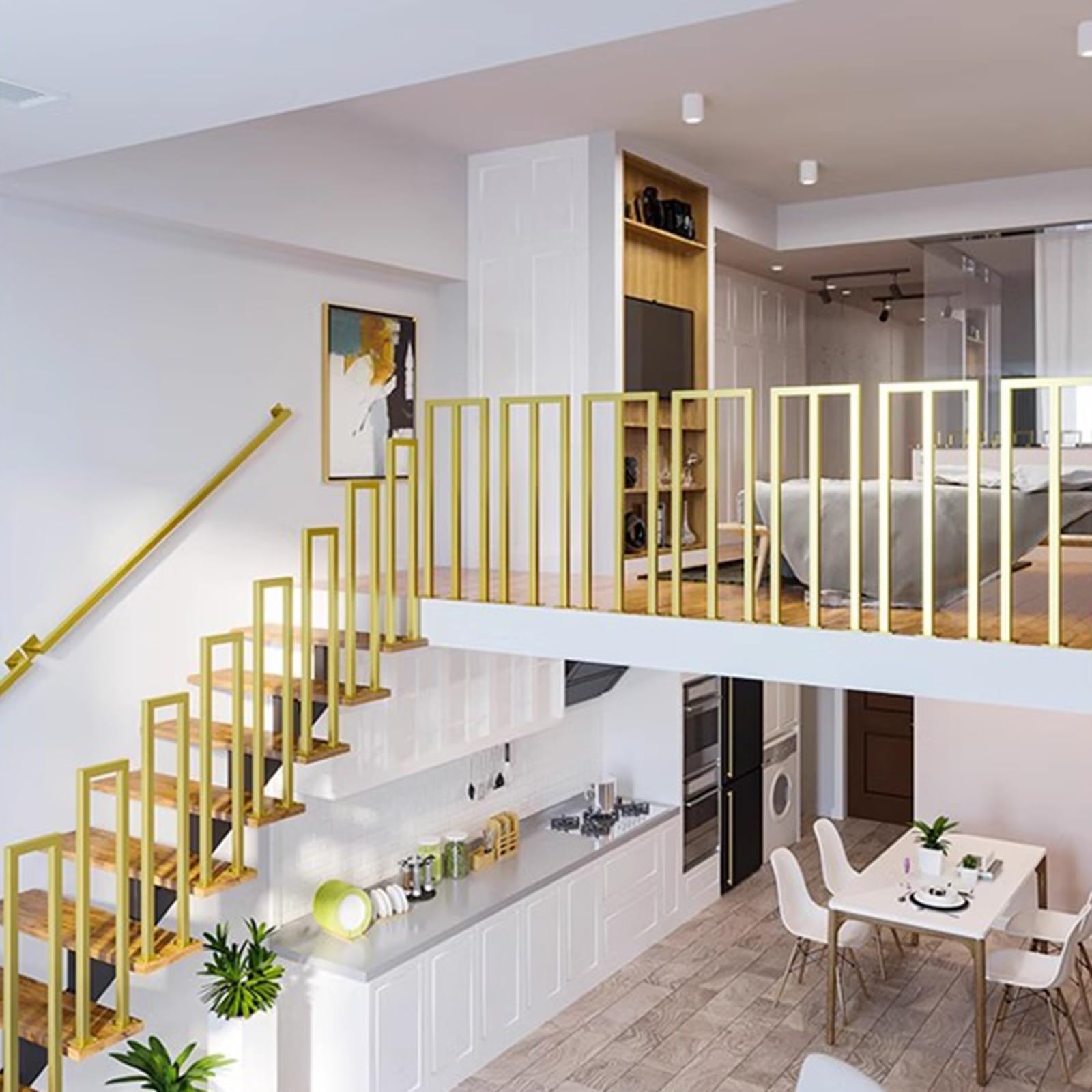 Balustres carrés dorés en Forme de U/M pour loft, Rampe d'escalier Industrielle en Fer, Colonne, Garde-Corps, barreaux intérieurs et extérieurs, Hauteur 85 cm
