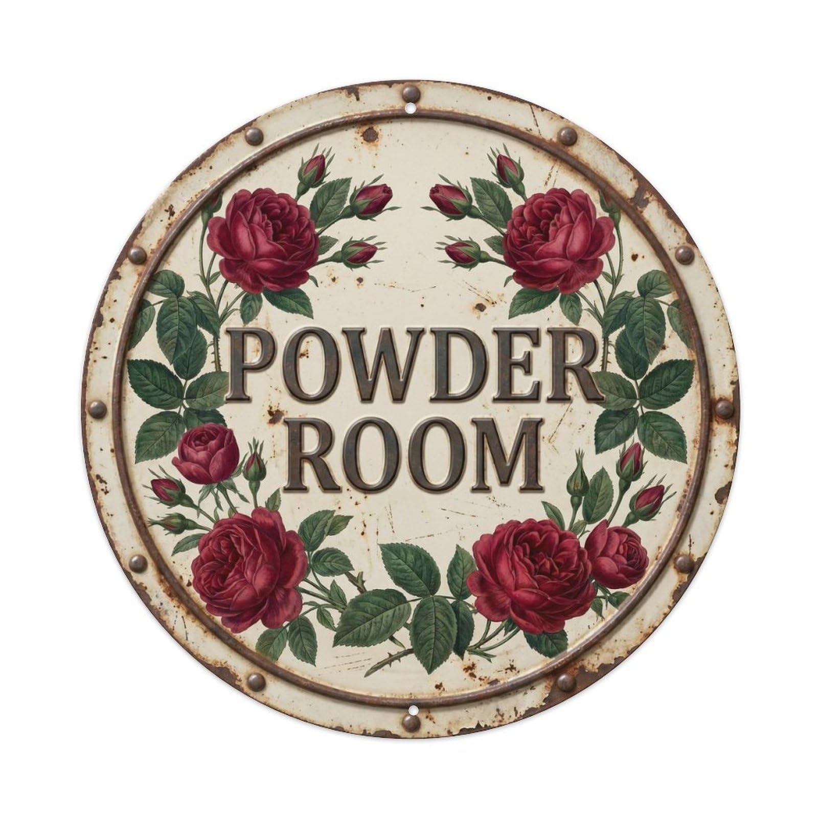 Botanical Floral Vintage Label Powder Room Rose Metal Tin Sign