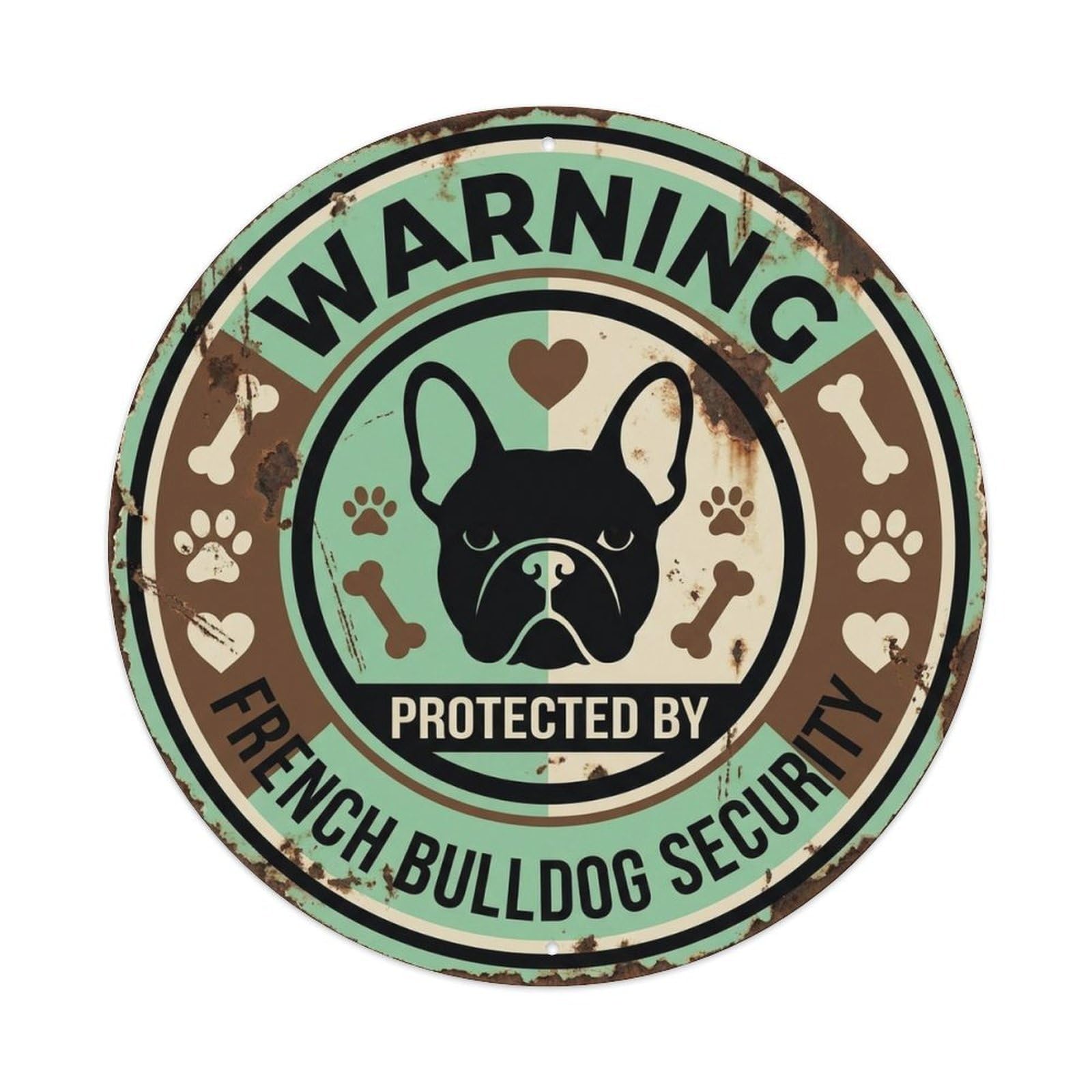 French Bulldog Security Warning Vintage Grey Metal Tin Sign