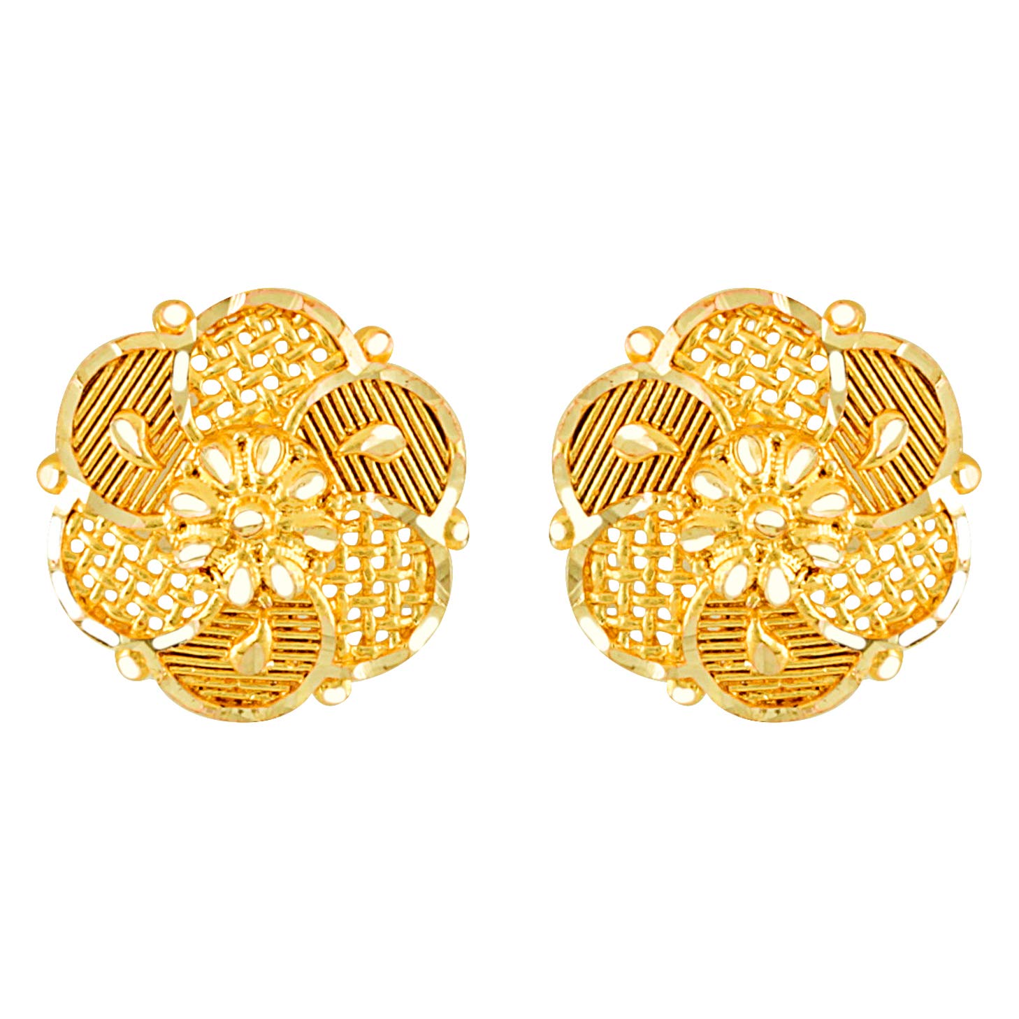 Traditional Temple 1 One Gram Gold Studs Ethnic 18k Brass South Indian Meenakari Antique Screw Back Round Flower Stud Earrings Combo Set Pack For Women girls Latest -GOLD EAR RINGS STUD-M119-image-36