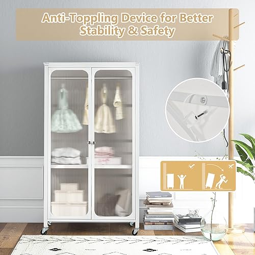 Miniatura 8 de Giantex Armario portátil con rodillos  Armario de metal con barra para colgar, estante ajustable, armario de almacenamiento rodante, organizador de