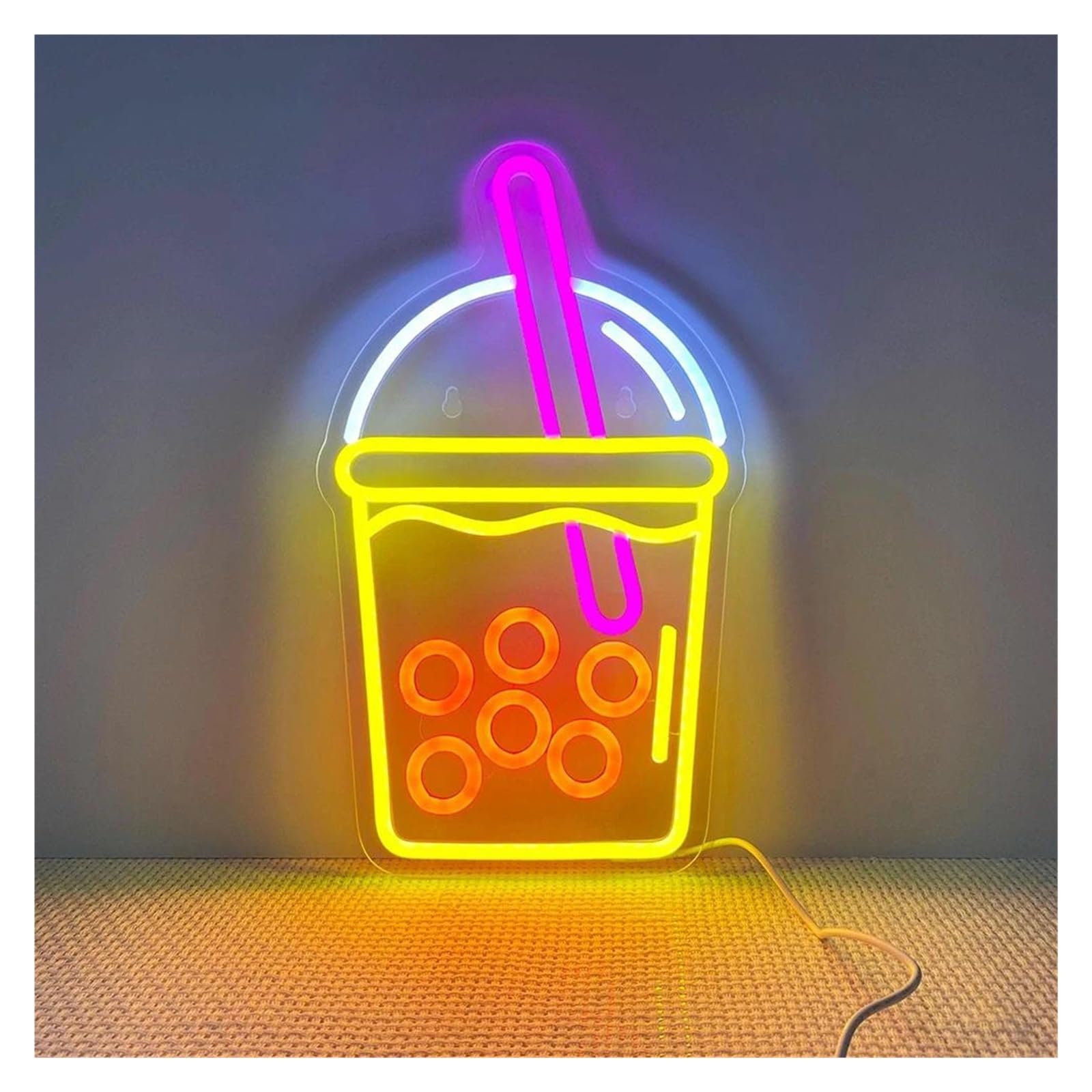 SHOUXI Sign Lamp Milk Tea Cup Neon Sign for Room Decor Mall Store Neon Hang Wall Decoration 45cm(A)