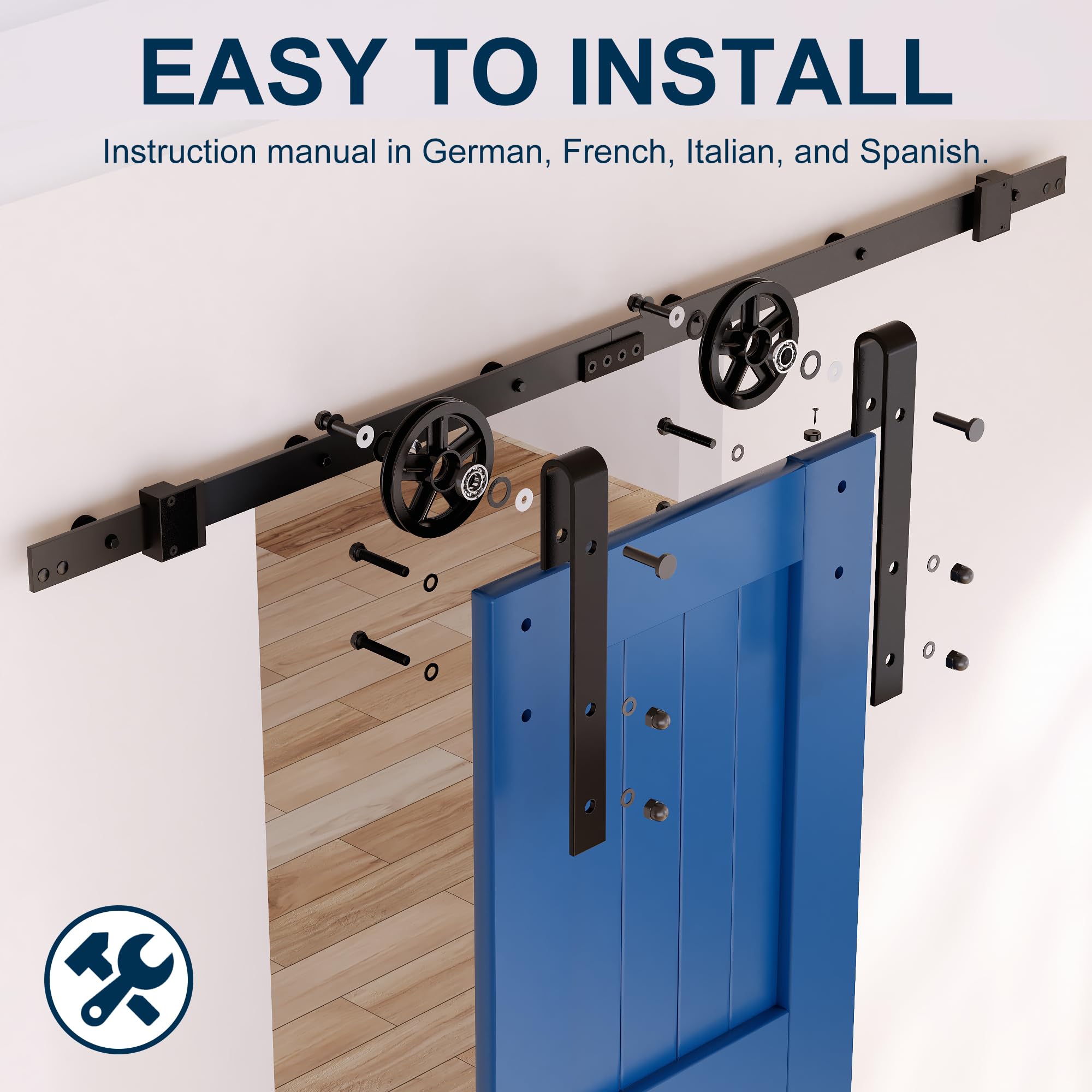 Kit Porta Scorrevole SKYSEN 150 Cm - Con Guida A Pavimento E Binario, Per Risparmiare Spazio - Foto 12