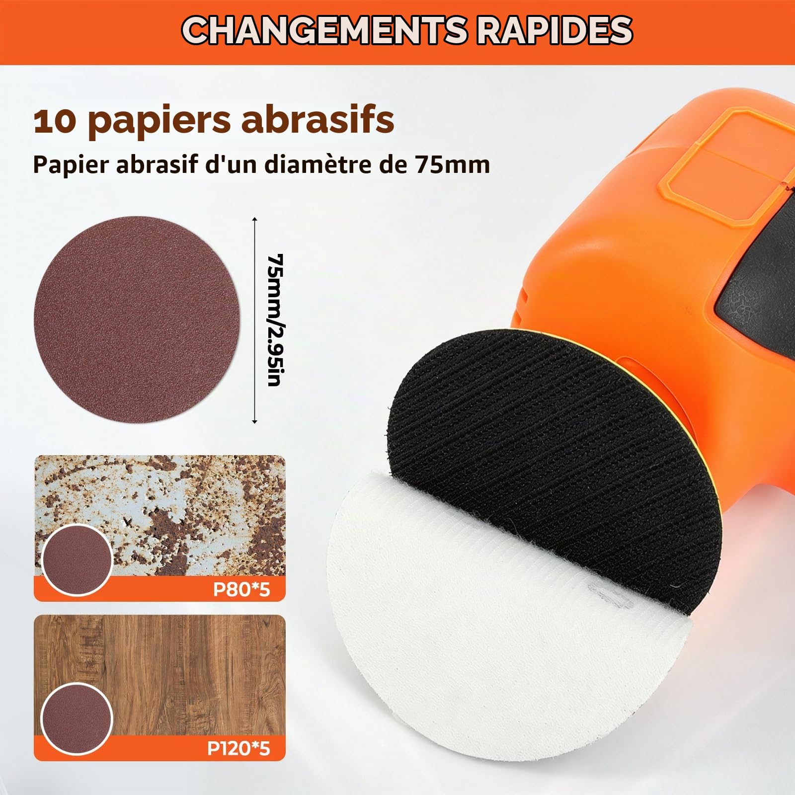 Mini polisseuse sans fil, polisseuse de 7,6 cm avec 2 batteries, mini polisseuse avec bouton de verrouillage, 3500 tr/min pour le traitement du véhicule, la cire, le ponçage et le nettoyage à la