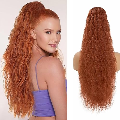 Extensión de cola de caballo con cordón, de 26 pulgadas de largo, esponjoso, ondulado, para mujeres negras, extensiones de cabello rizado para uso