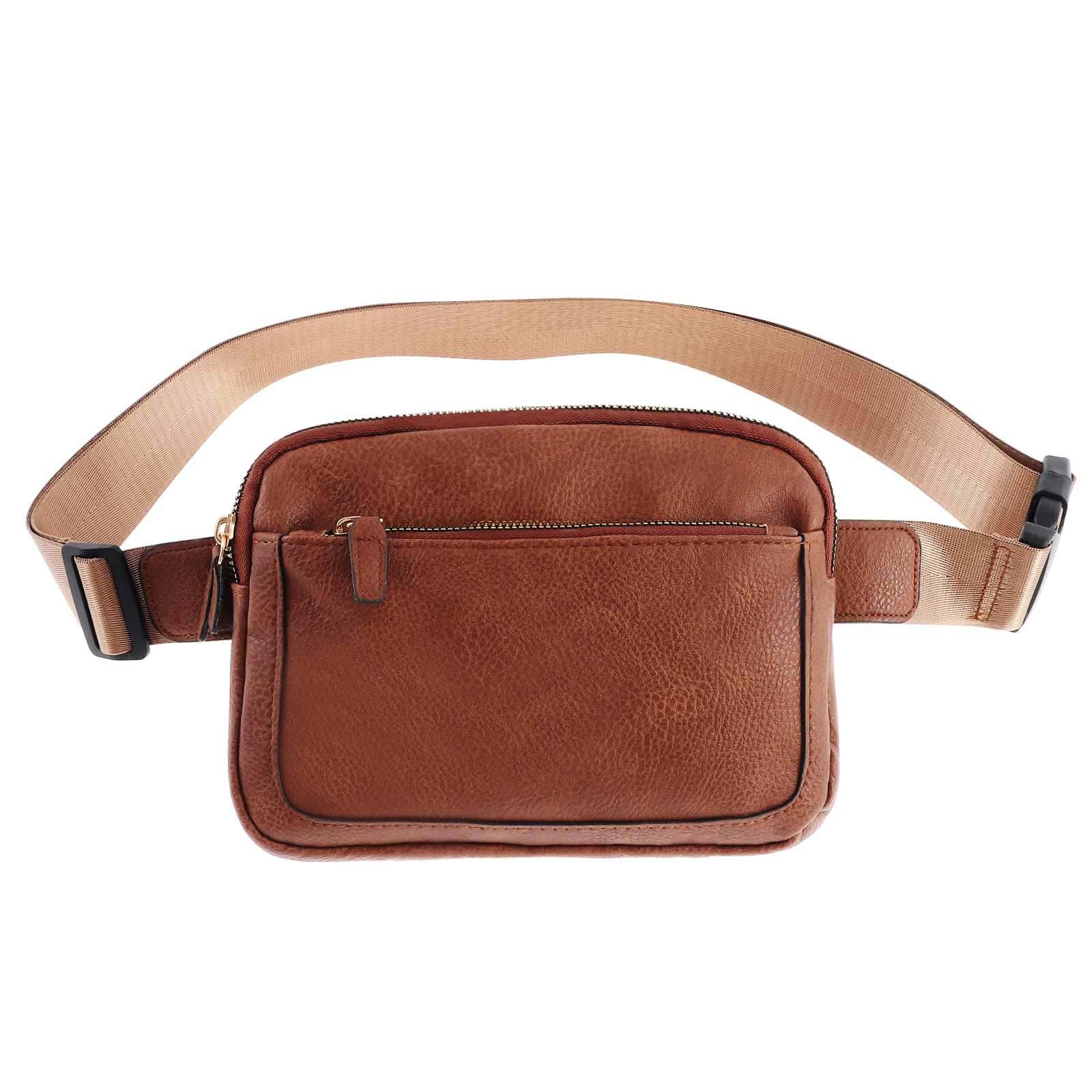 Ovida Leather Belt Bag for Women Fashion Fanny Packs Small Crossbody Waist Bag with Adjustable Strap for Travel Running Outdoor Hiking(Brown)