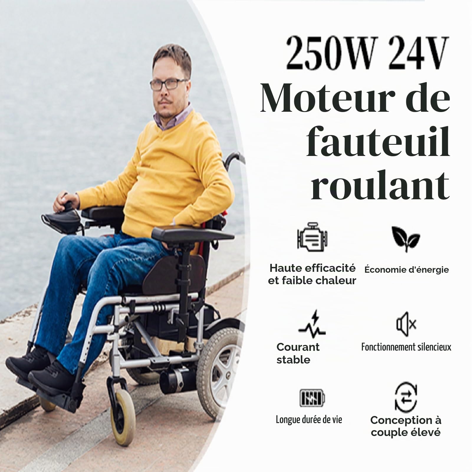 Topyond Moteur pour Fauteuil Roulant Electrique, 250W 24V DC, 120r/min
