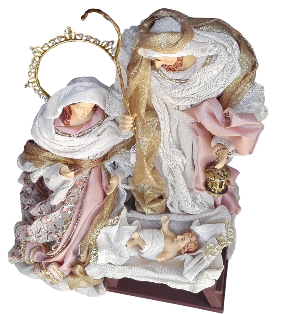 PRESTIGE & DELUXE Krippe in Kunst – Statue Krippe Heilige Familie 3 Figuren – Höhe: 40 cm aus Stoff und handgefertigte Dekorationen – Weihnachtsdekoration für Zuhause Räume Geschenkidee