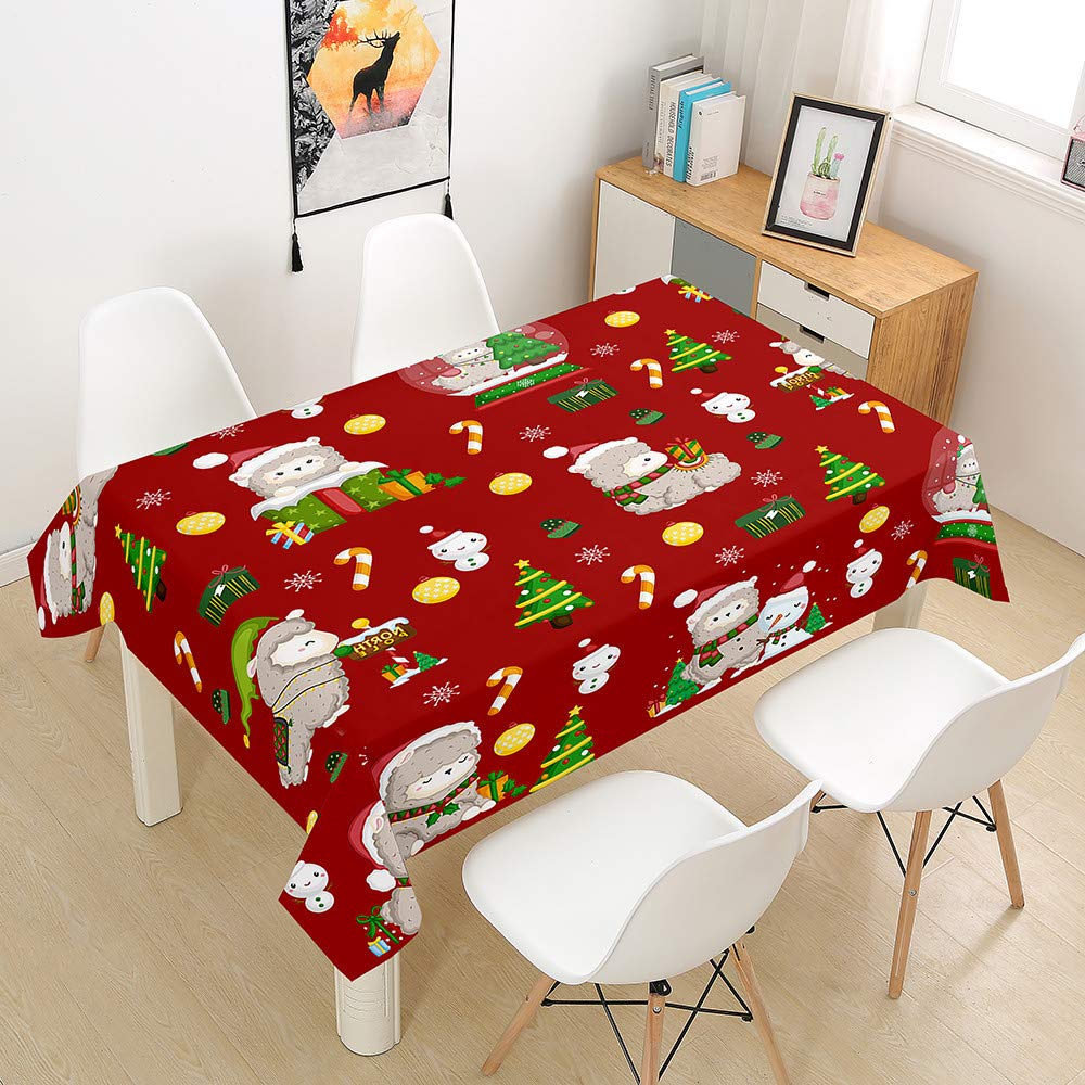 Treer-Shop Christmas Rectangle Tablecloths Waterproof Dust-Proof 3D Table Cloth, Treer Wipeable Polyester Table Cover Animals Alpaca Printing Table Protector For Kitchen Dining Party Indoor Outdoor (,60X60cm)