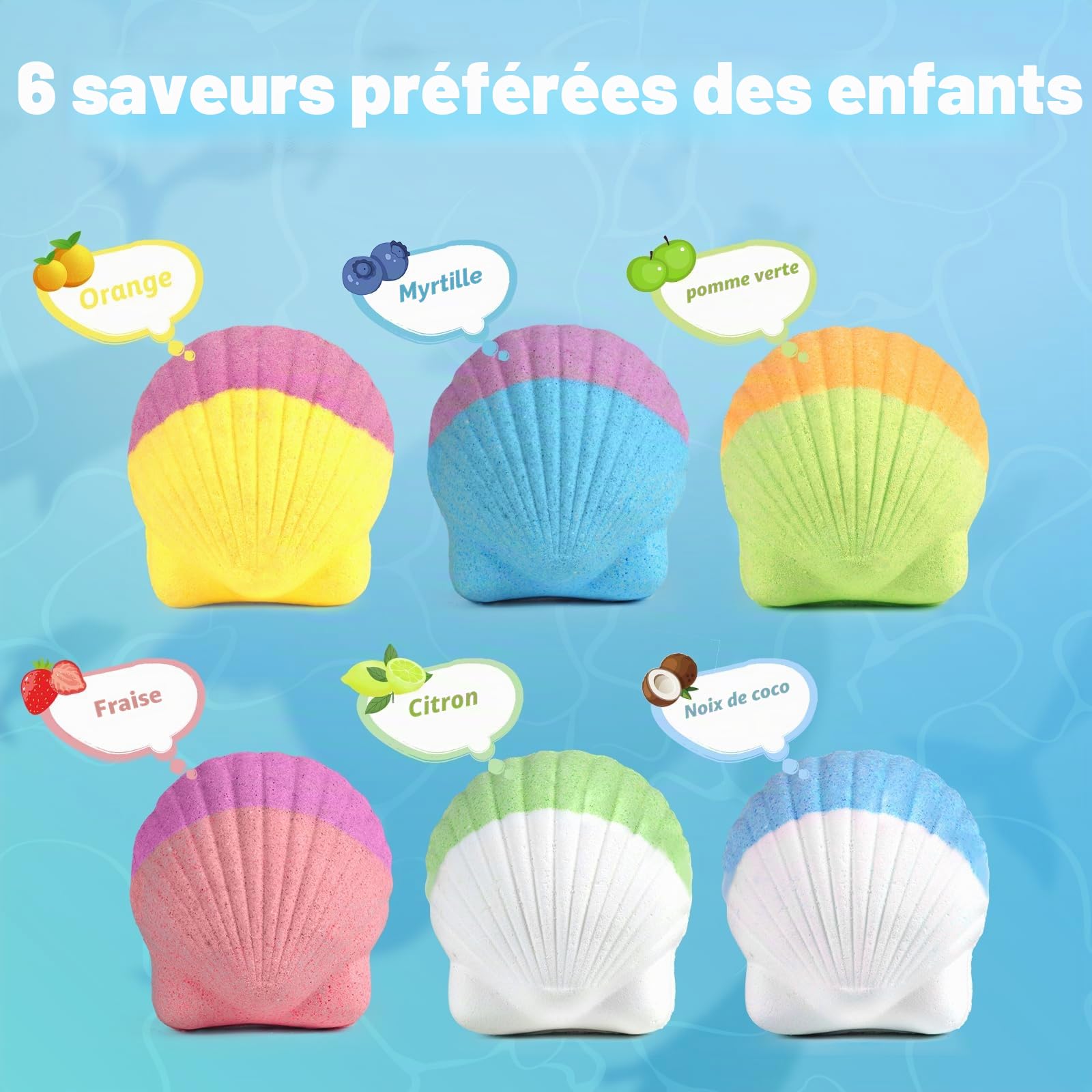 Bombes de bain pour enfants avec surprise à l'intérieur,6 PCS bombes de bain bio pour filles & bambins âgés de 3 à 12 ans,Ensemble cadeau de boules de bain d'anniversaire avec bracelets sirène clip de