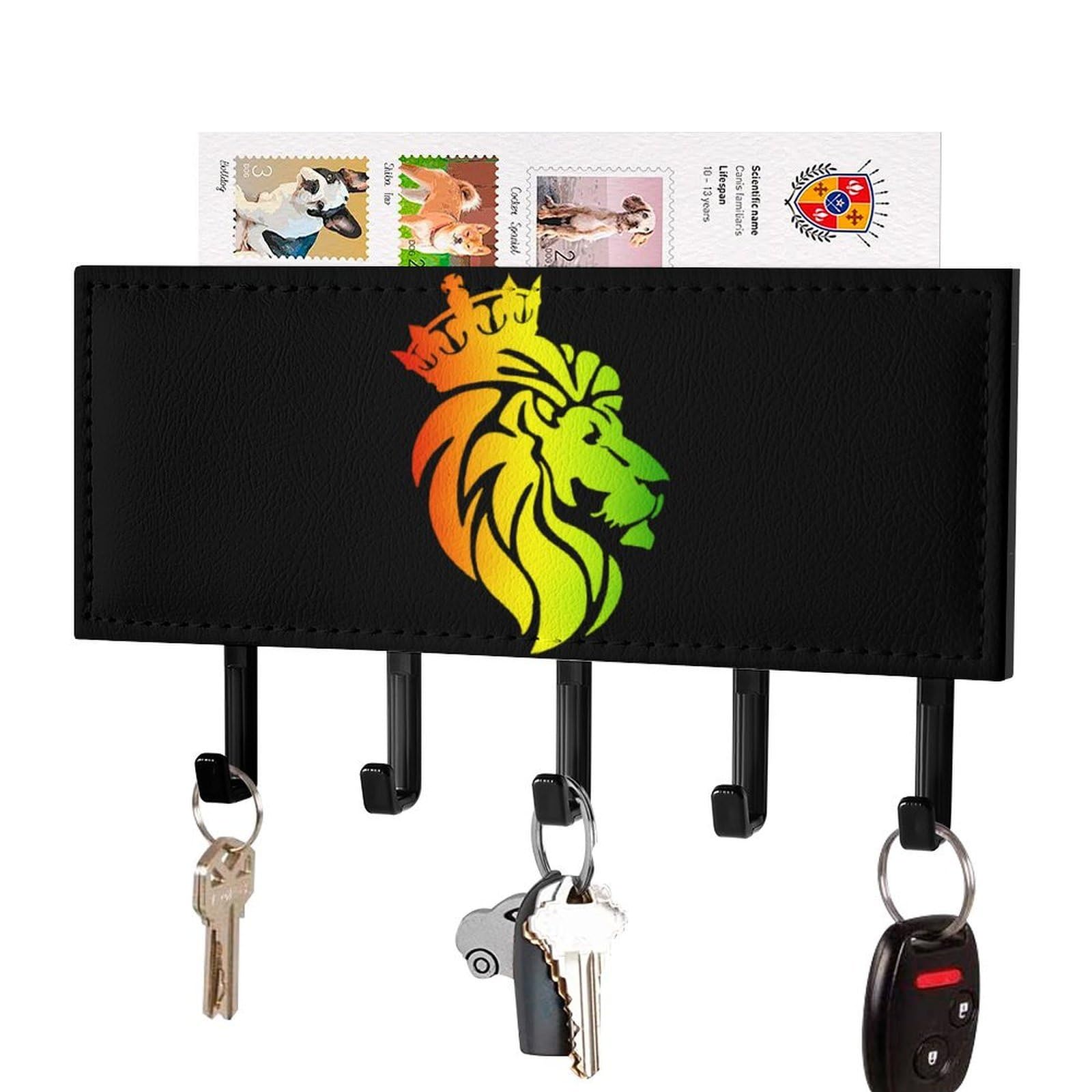 Nclqvjxzkhw Black-Style Rasta Lion Crown Cool Key Holder With 5 Hooks Key Hooks Wall Mounted Key Racks Key Hanger Organiser Shelf