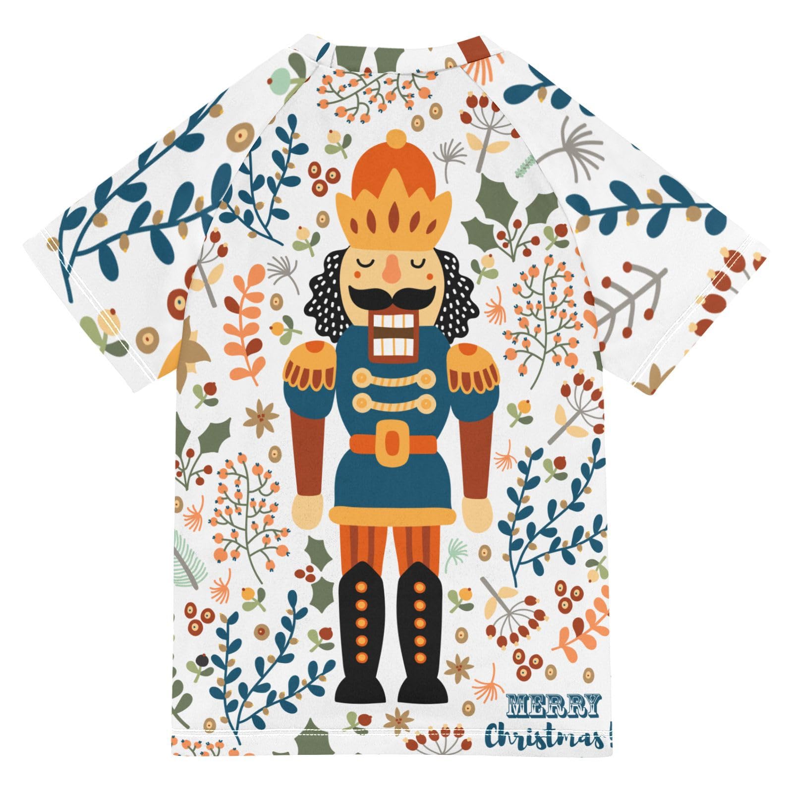 Aflyko Christmas Boys' Swim Shirt Nutcrackers Soldier Merry Leaves Rash Guard Beachwear Sun Protection Fishing Hiking Camping Surfing Swimming Toddler Infant Summer Daily T-Shirt, 4T