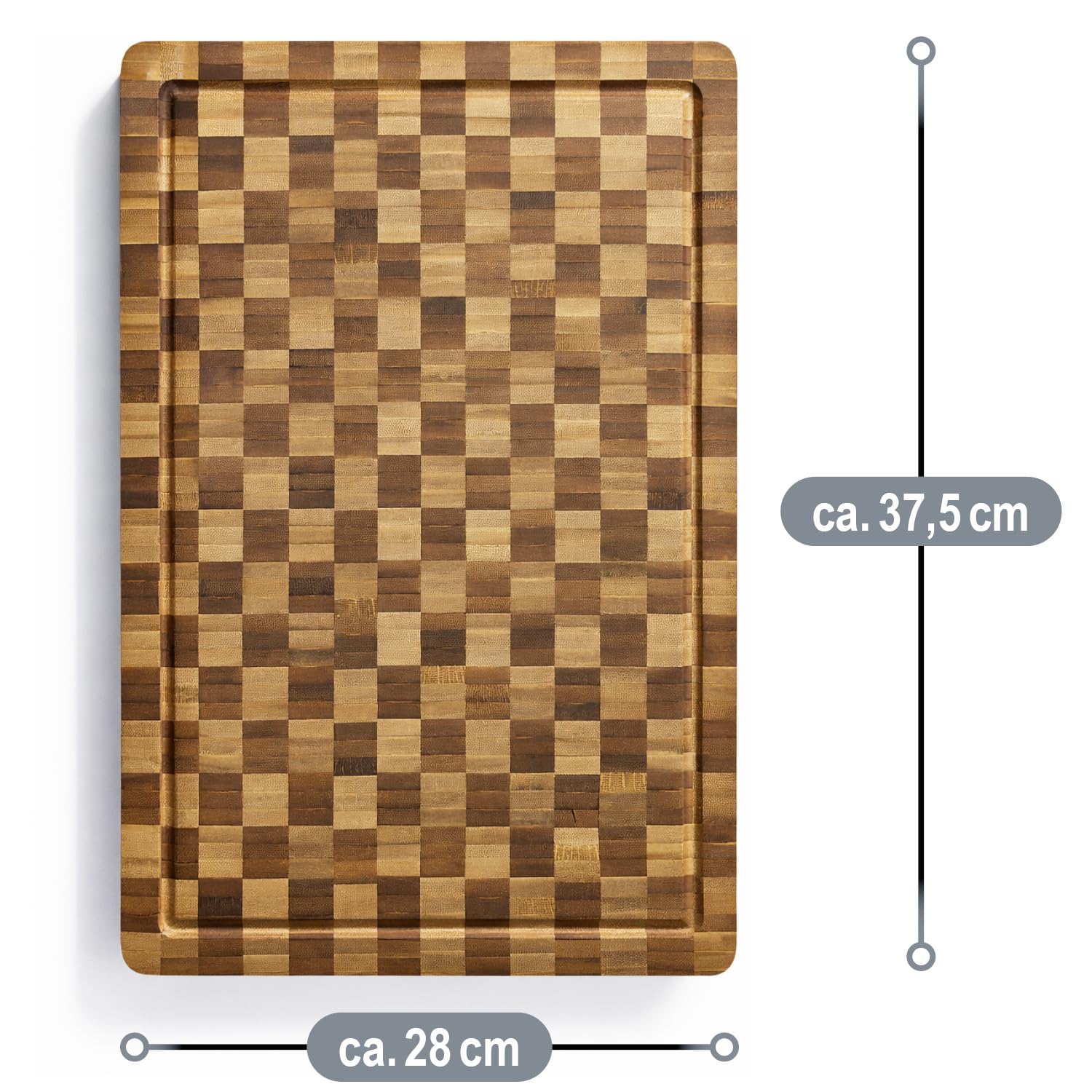 com-four® Tagliere in bambù Design a Scacchi 37,5 x 28 cm, con scanalatura raccogli liquidi e Maniglie per Tagliare e servire (1 Pezzo - 37,5x25 cm - bambù)