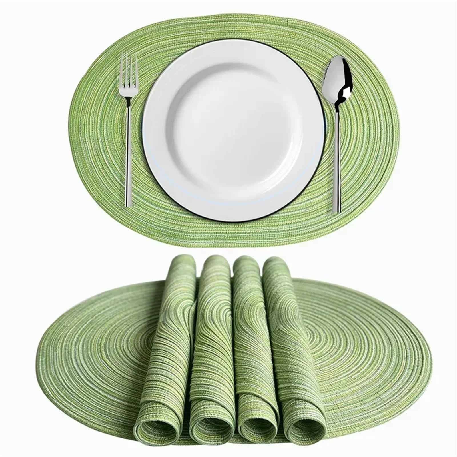 place mats for table Oval Round Placemat Decoration Cotton Woven Pad Table Mats Placemats Place Mat Dining Room Kitchen for Kitchen Restaurant Dining Table(Green)