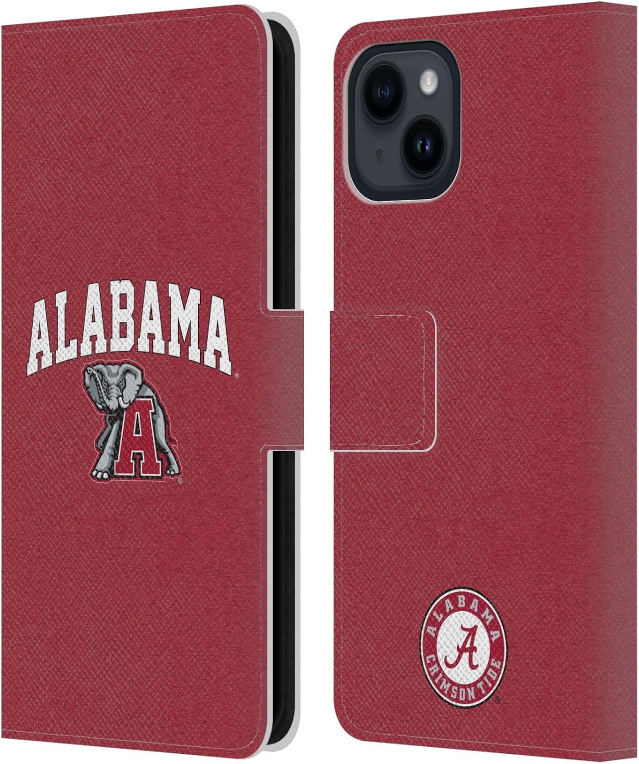 Head Case Designs Officially Licensed University of Alabama UA Campus Logotype Leather Wallet Case Compatible with Apple iPhone 15