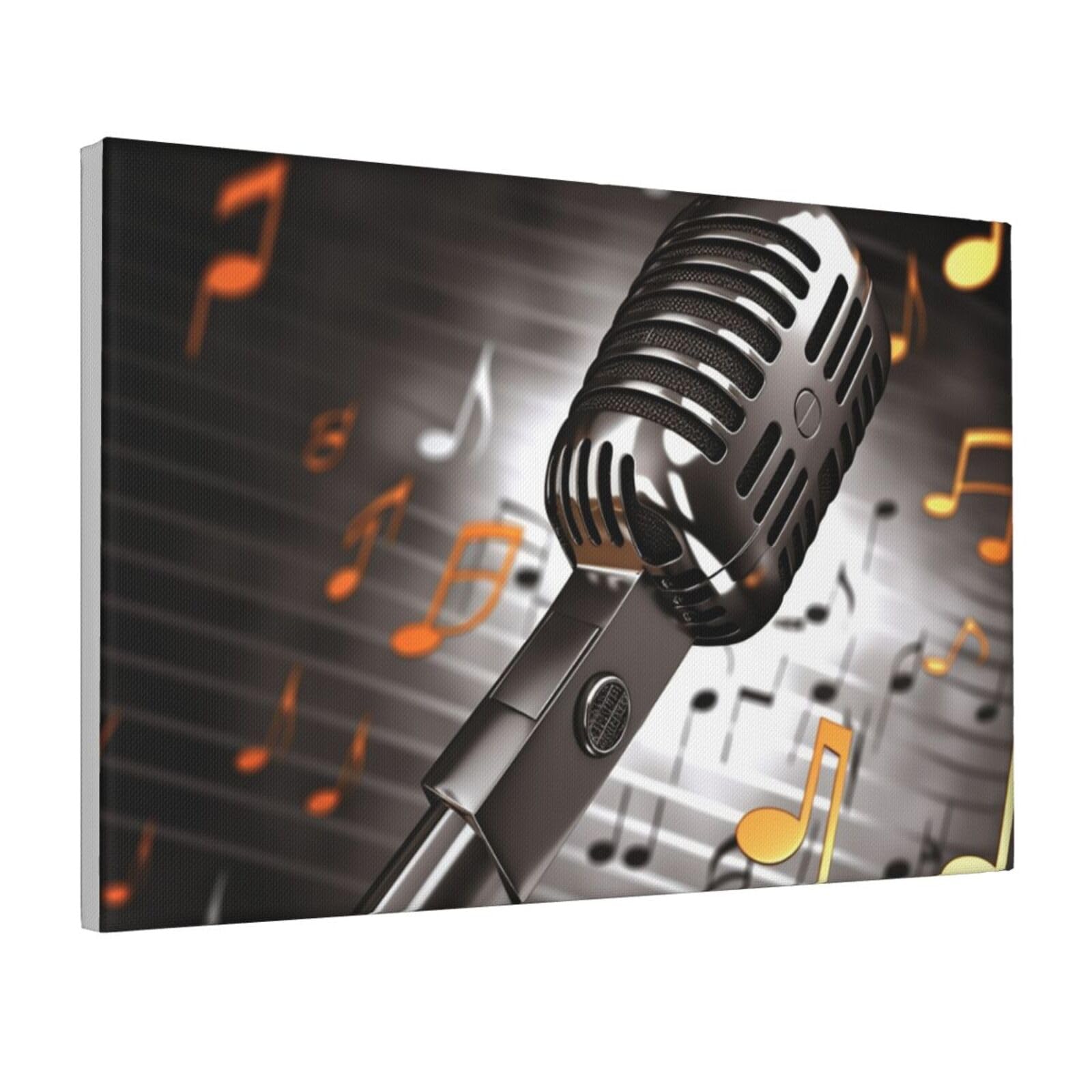 Framed Wall Art for Living Room Art Work, Microphone with Music Notes Picture Prints Modern Office Wall Paintings Poster Aesthetic Wall Decorations for Home Decor Ready To Hang 8"x12"