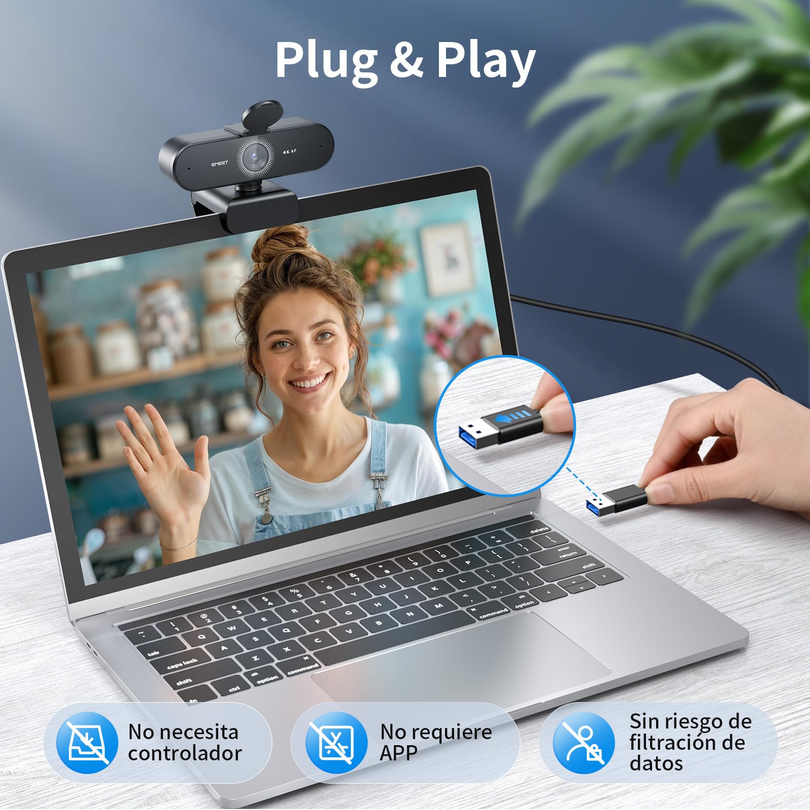EMEET Webcam Nova 4K, Webcam 4K Avec 2 Microphones et Réduction du Bruit, Web CAM Ultra HD Grand Angle 73° Avec Cache-objectif, Autofocus PDAF, Compatible Mac, Ordinateur Portable, Zoom et Teams