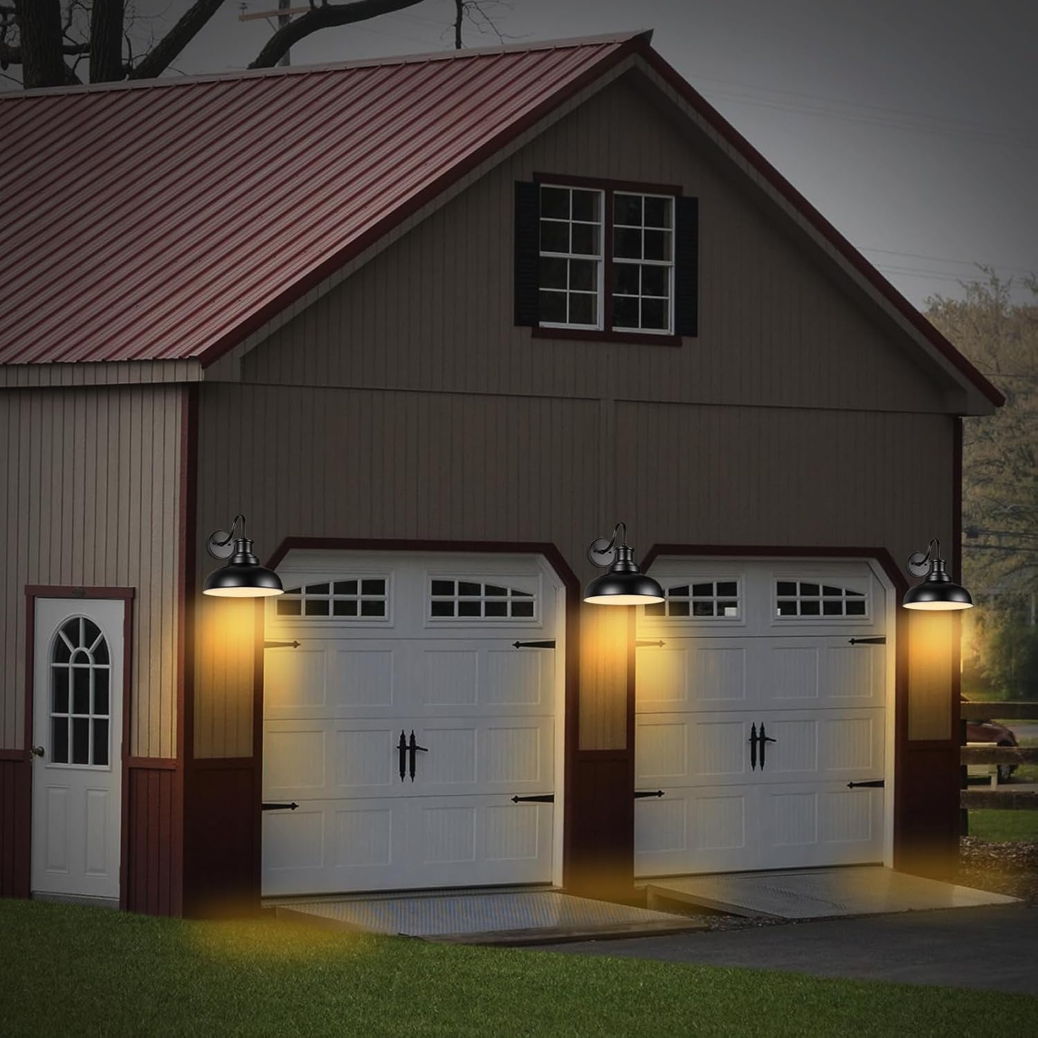 Dusk to Dawn Outdoor Barn Lights, Outdoor Wall Sconces Farmhouse Exterior Wall Mount Light, Vintage Outside Lighting Fixtures, Industrial Black Lanterns for Porch Garage Patio, 2 Pack