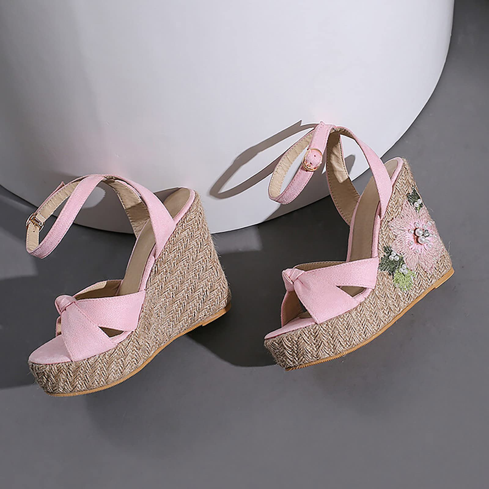 Genérico sandalias esparto mujer vestir Heel Sandals Imitation Grass Weaving gruesa a de agua High Heel Sandalias elevadas para mujeres Cuñas Blancas Mujer para Uso Diario Vacaciones Playa
