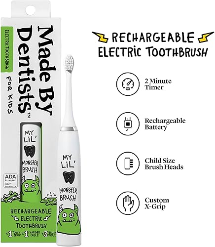 Miniatura 4 de Made by Dentists Cepillo de dientes eléctrico para niños, cepillo de dientes vibratorio recargable con temporizador, incluye 6 cabezales de
