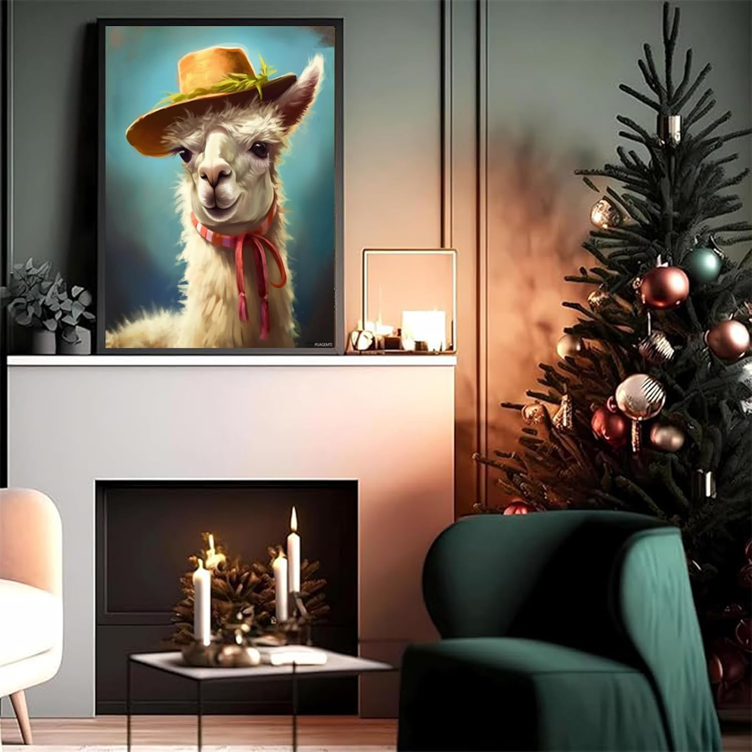 PUAGEMTI Diamond Painting Kits, Llama with Hat, DIY Diamond Art Kits, Diamond Art Kits for Adults, Diamond Painting with Diamond Painting Accessories for Wall Decor Farmhouse Gift 12x16 inch