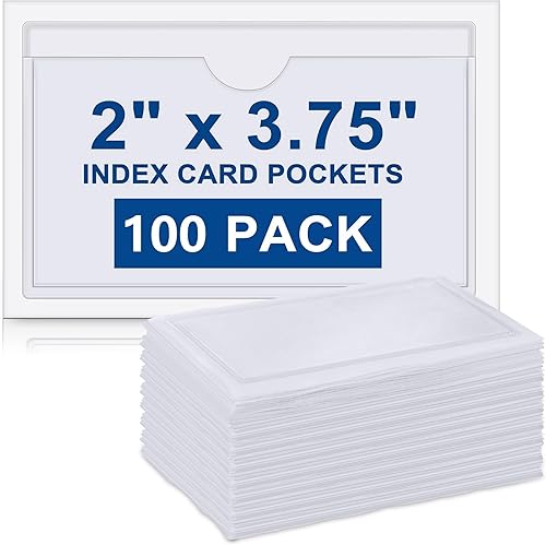 Outus Paquete de 100 bolsillos autoadhesivos para tarjetas de índice con apertura superior para cargar, soporte ideal para organizar y proteger tus
