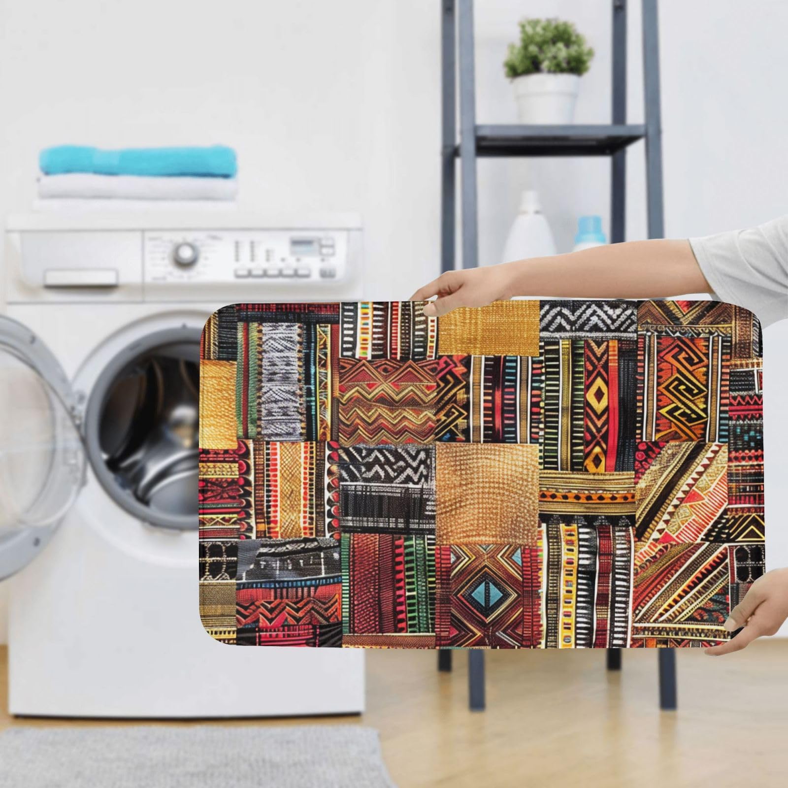 Tapis de bain 3 pièces en flanelle imprimé patchwork africain tapis de bain + tapis contour + housse de siège de toilette, tapis de bain absorbant antidérapant